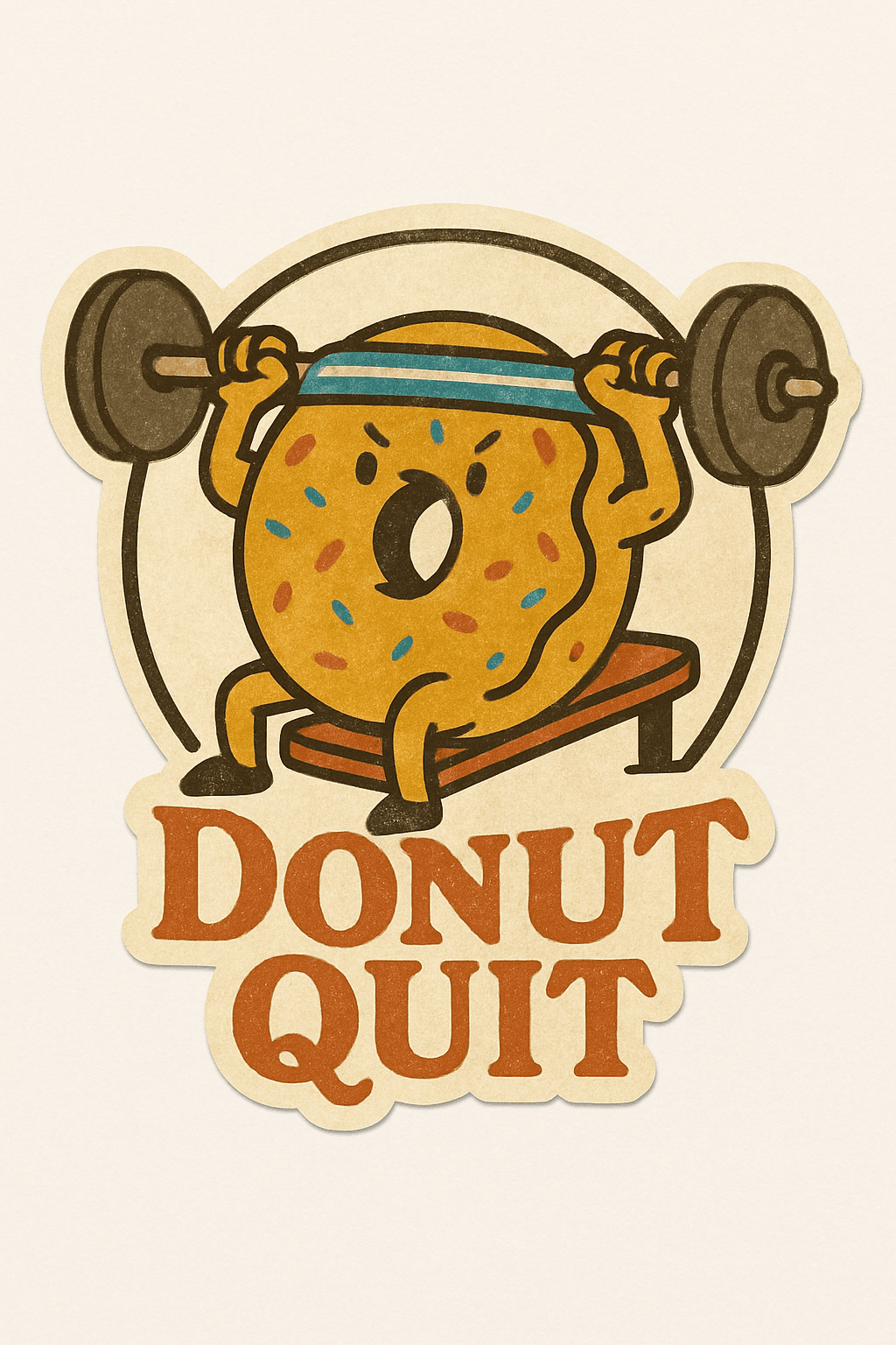 Donut Lifting Weights with 'Donut Quit' Slogan