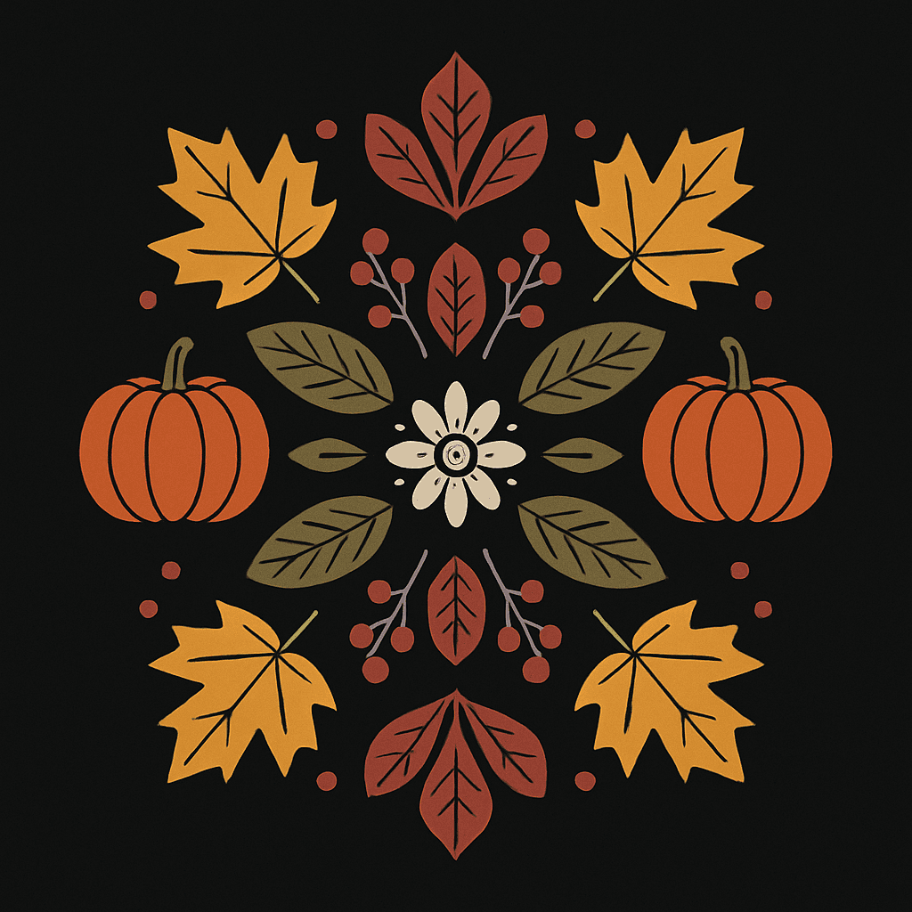 Autumnal Harmony: Pumpkin & Leaf Mandala