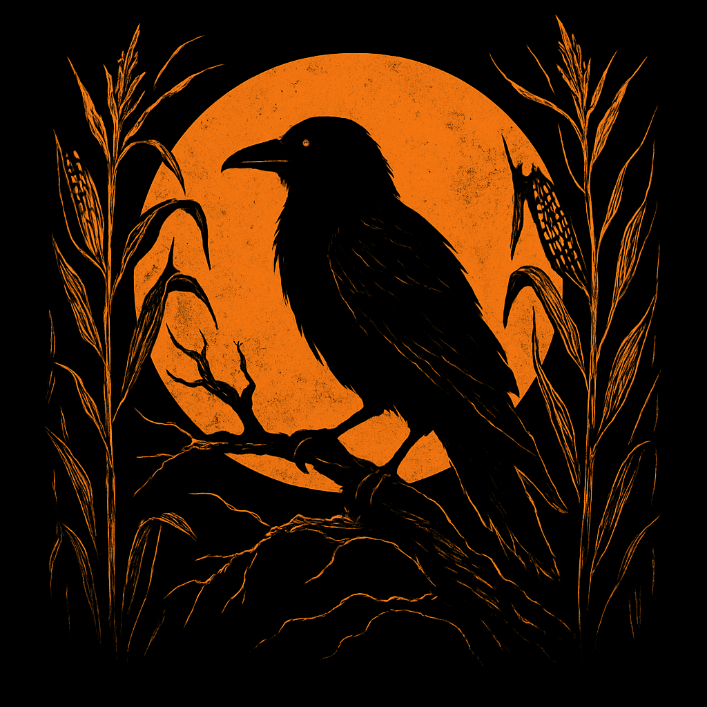 Eerie Crow Silhouette at Orange Moon